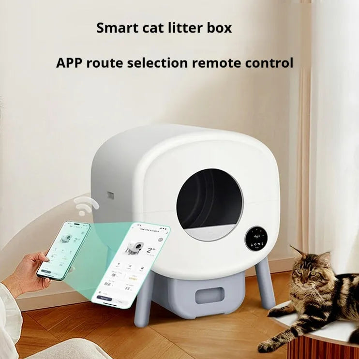 Automatic cat litter box with self-cleaning system and 13L waste storage capacity