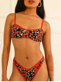 Women's cherry print tube top bikini swimsuit with briefs bottom in polyester fabric