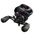 Drip wheel lure fishing reel with rocking wheel mechanism showing left and right-handed wheel orientation options