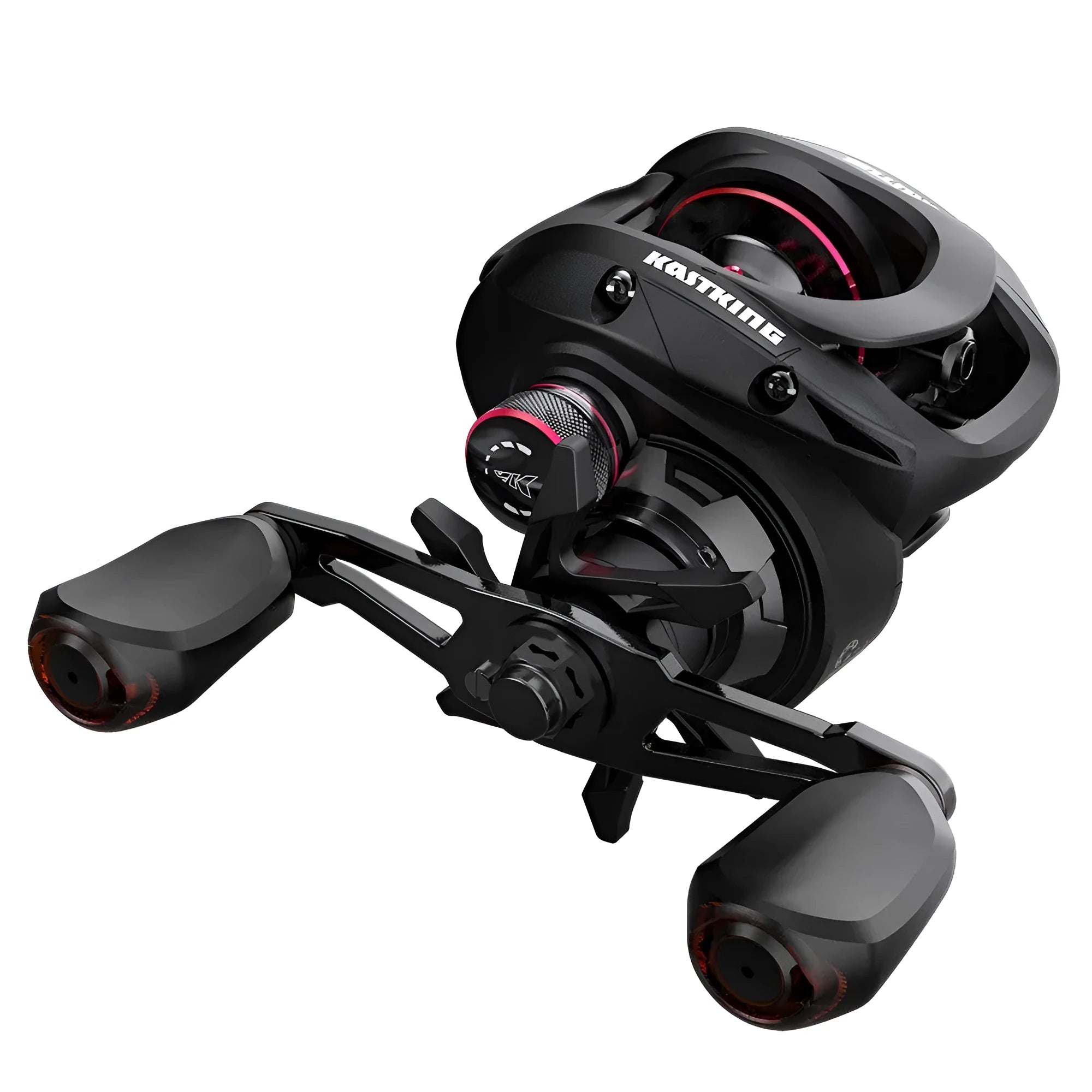 Drip wheel lure fishing reel with rocking wheel mechanism showing left and right-handed wheel orientation options