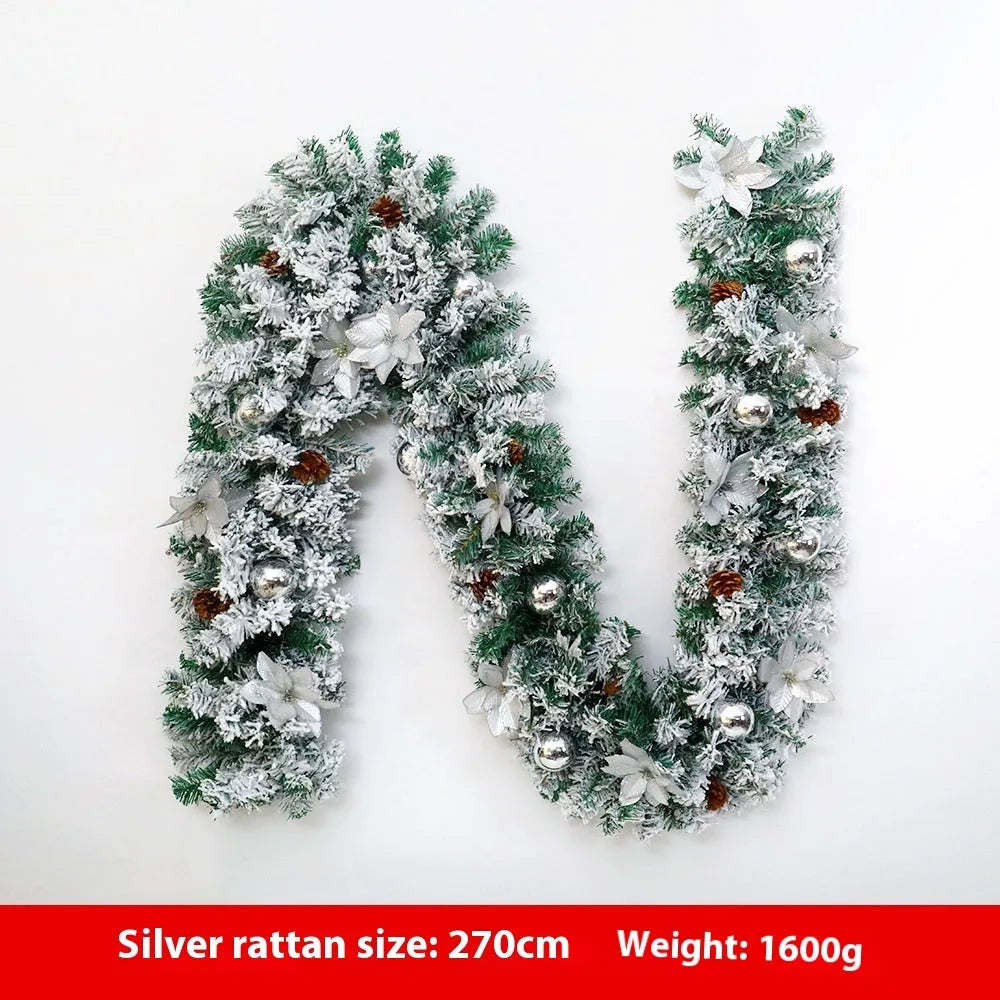 240cm long PVC Christmas rattan garland with flocking decoration in a choice of five colours.