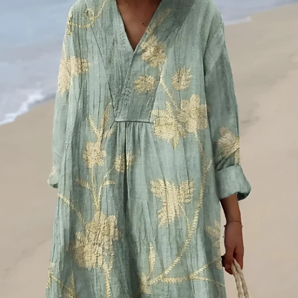 Casual long sleeve shirt dress with a 3D floral print, princess silhouette, and wide waist.