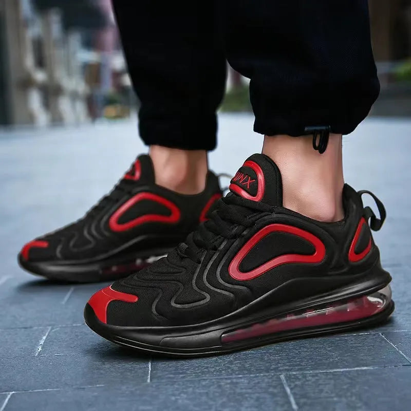 Men's black casual sneakers with lace-up design and thick sole for outdoor activities