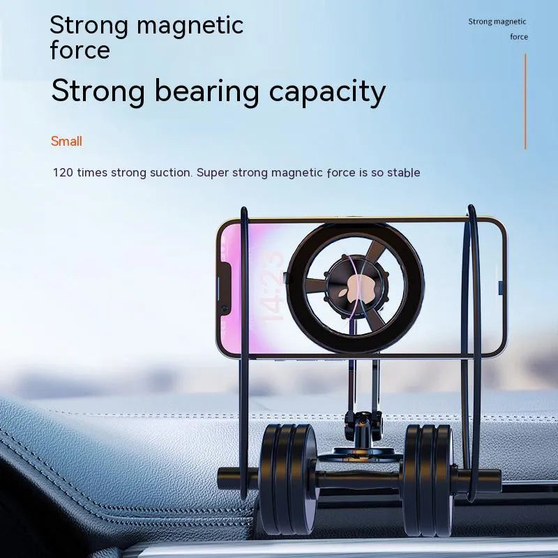 All-metal magnetic car phone holder in black, silver, gold, and rose gold colours with spare rings and adhesives
