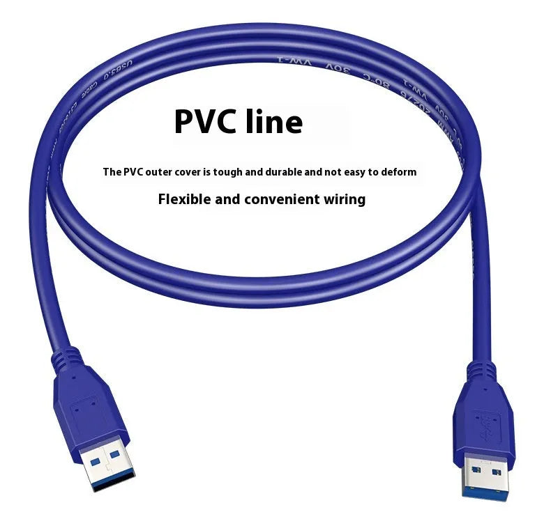 USB 3.0 male-to-male data cable with nickel-plated connectors on a white background