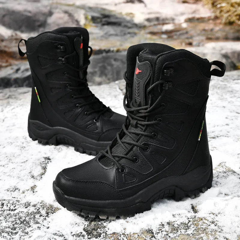 Men's hi-top hiking shoes in cowhide leather available black brown beige