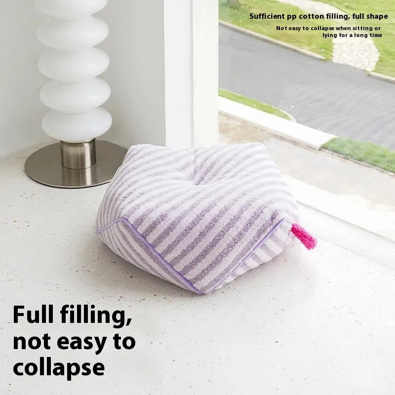 Striped soft velvet pet bed in yellow, orange, and purple colour options with a removable cover.