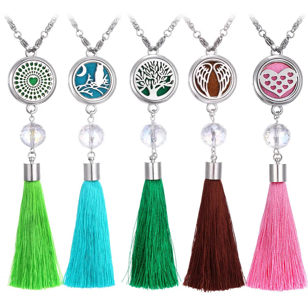 Alloy tassel aromatherapy pendant with 50cm chain for car or personal fragrance diffusion