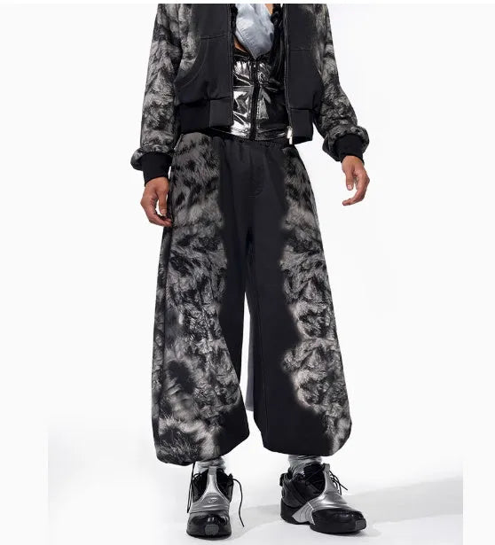 Women's printed loose trousers set with matching hoodie in polyester fabric for street fashion