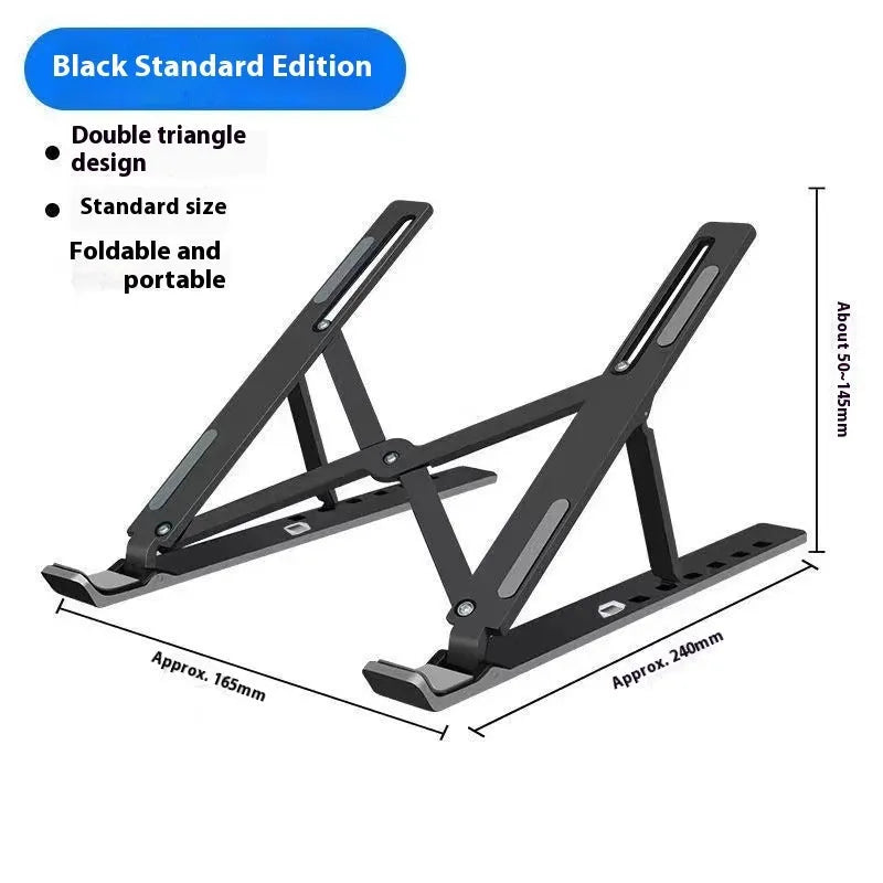 Silver aluminium alloy folding laptop stand holding a laptop at an angle