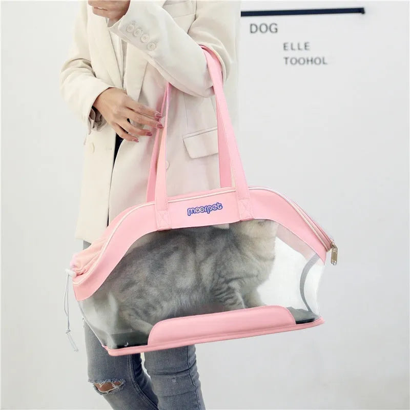Moorpet leather cat outing carry bag in beige colour showing 25L capacity and structured design
