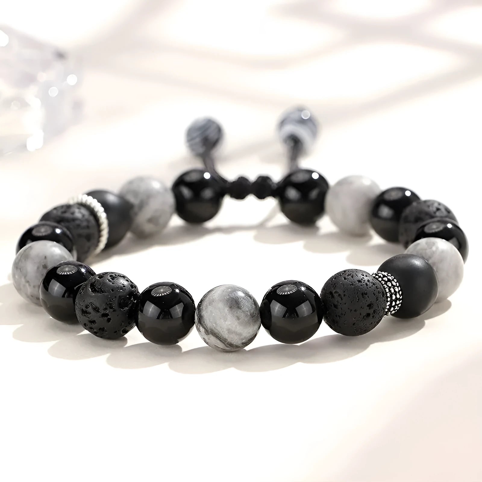 Black agate map stone bracelet with volcanic rock accents in New Chinese style