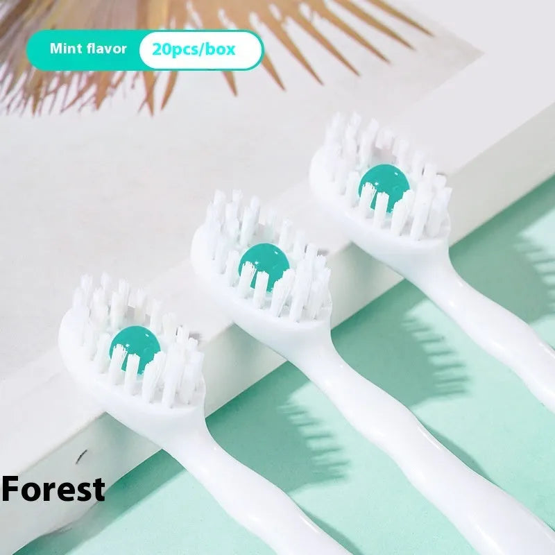 Box of 20 disposable bead toothbrushes with flavour options for travel dental hygiene