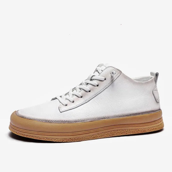 Men's black leather casual shoes with round toe and soft rubber soles shown from side view