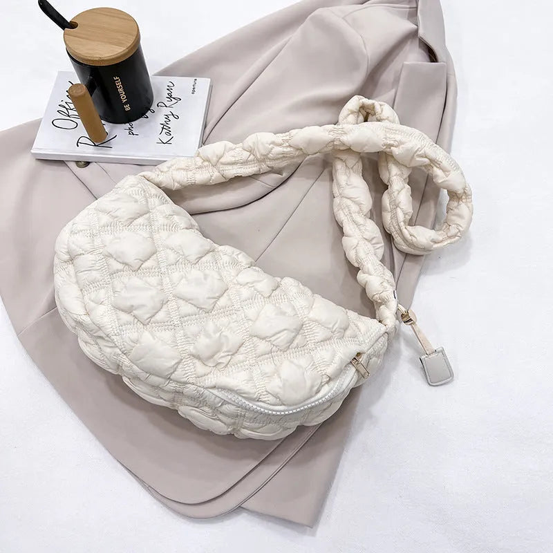 Women's nylon underarm shoulder bag in solid colour with adjustable strap