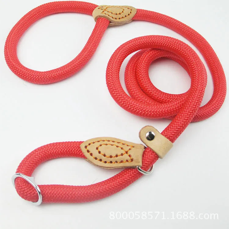 Brown nylon P chain dog leash with hand-holding rope, 2.1 metres long