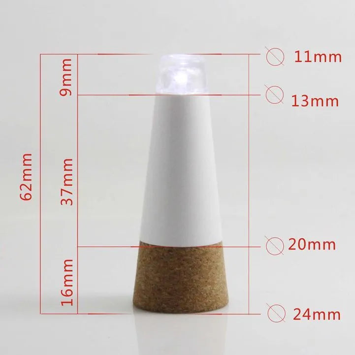 LED rechargeable luminous bottle cap cork light plastic unit measuring 30x73mm