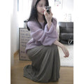 Purple women's blouse with hollow out design and princess sleeves, made from lightweight Ice Silk.