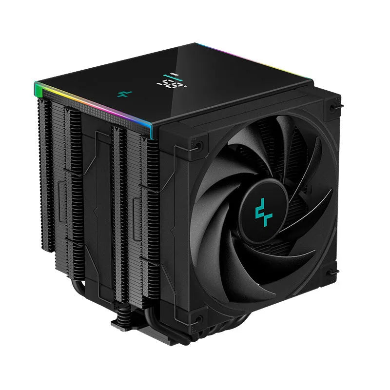 Twin tower CPU air cooler with digital display in black and white colour options