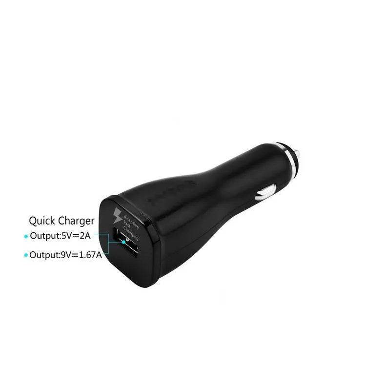 White single port USB car charger with QC2.0 fast charge technology for vehicles