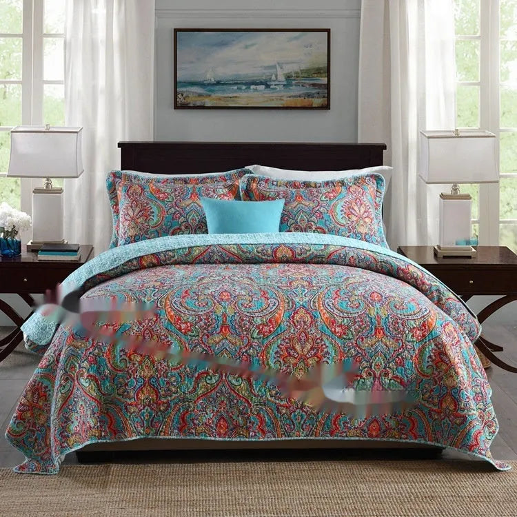 Pure cotton quilt cover set with pillowcases in American style floral pattern
