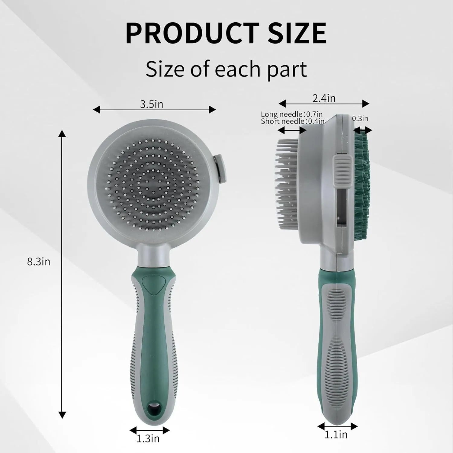 Green and pink 2-in-1 silicone cat brush showing slicker brush side and octopus-teethed massager side