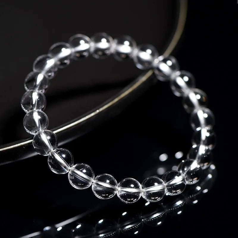 Natural Donghai old materials white water round beads crystal bracelet with old mine white crystal in geometry pattern