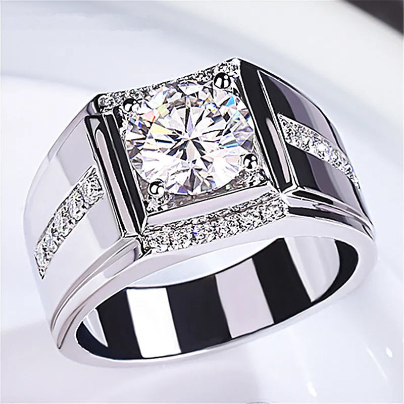 Men's adjustable diamond zircon ring in geometric shape with open mouth design