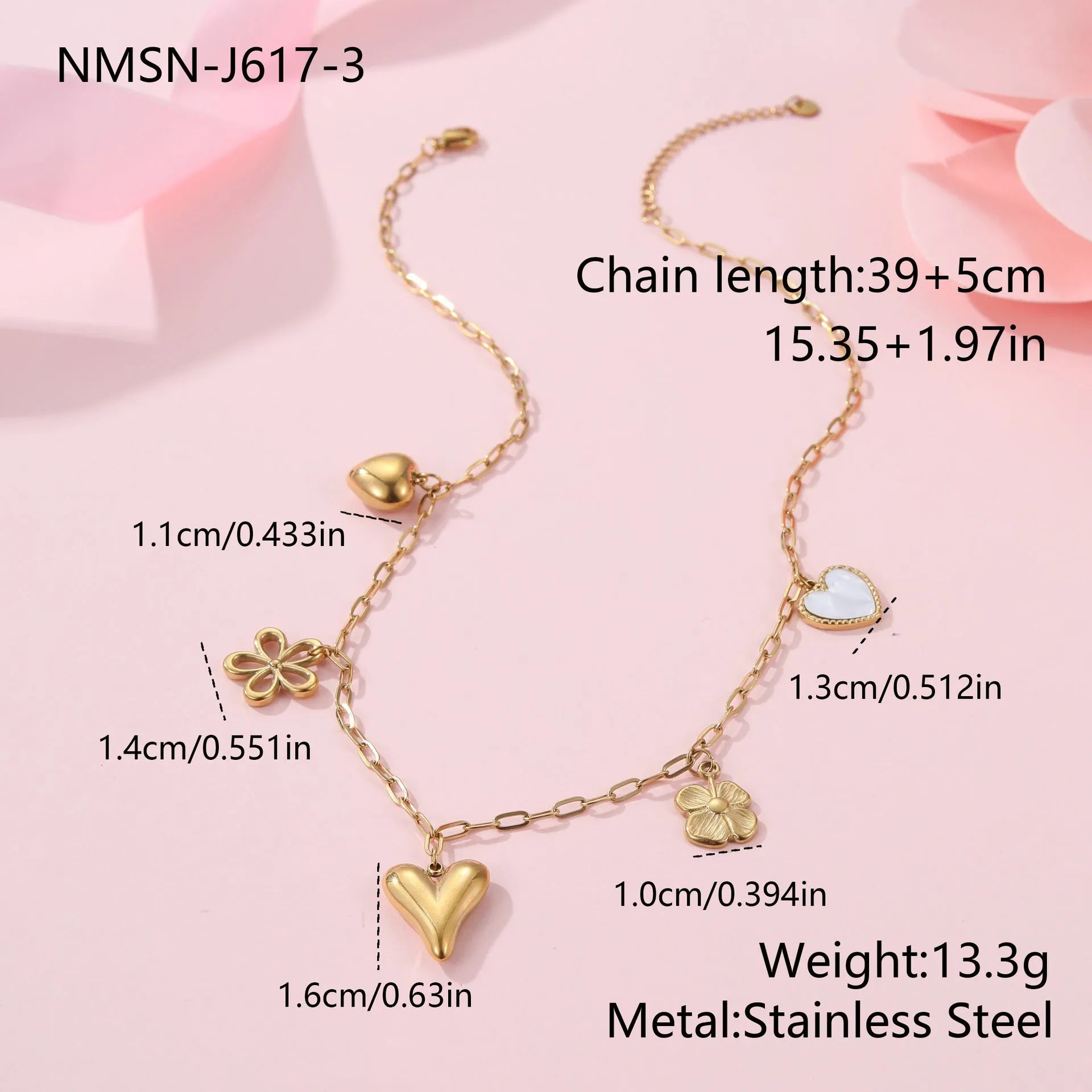 Stainless steel geometric sun pendant necklace with 18K gold electroplated finish on 41-50cm chain