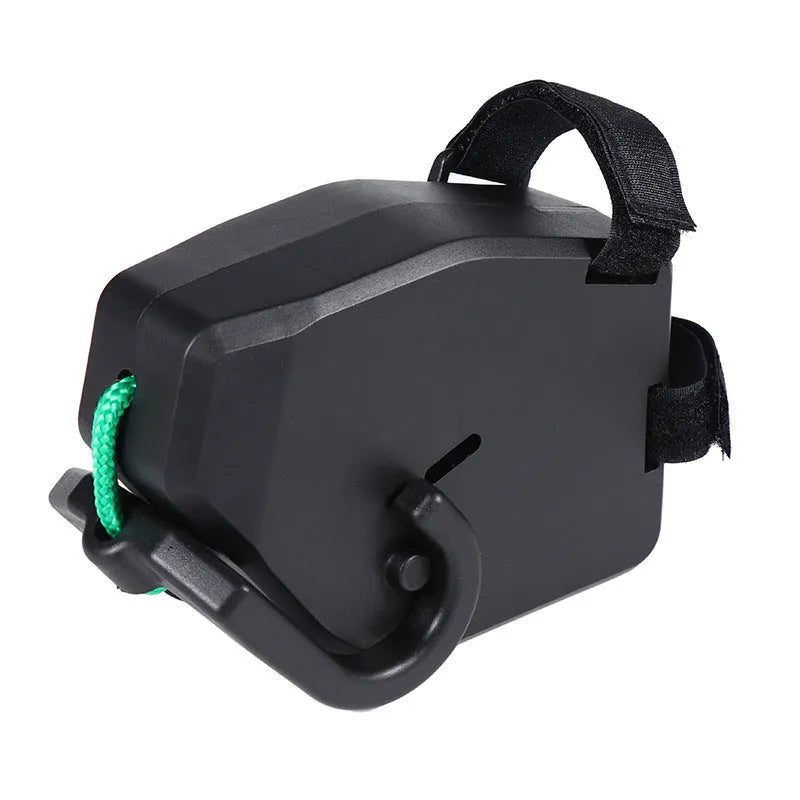 Black plastic bicycle trailer rope with universal hook connectors for towing child trailers