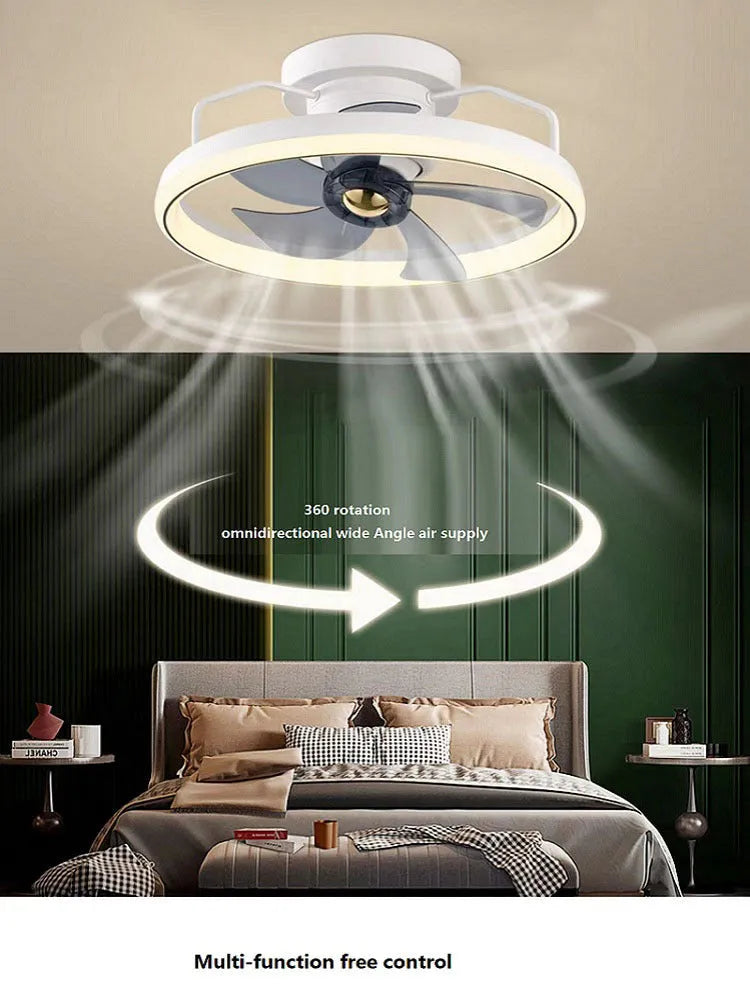 Modern simple style overhead fan lamp with light, white PC blades and acrylic shade.