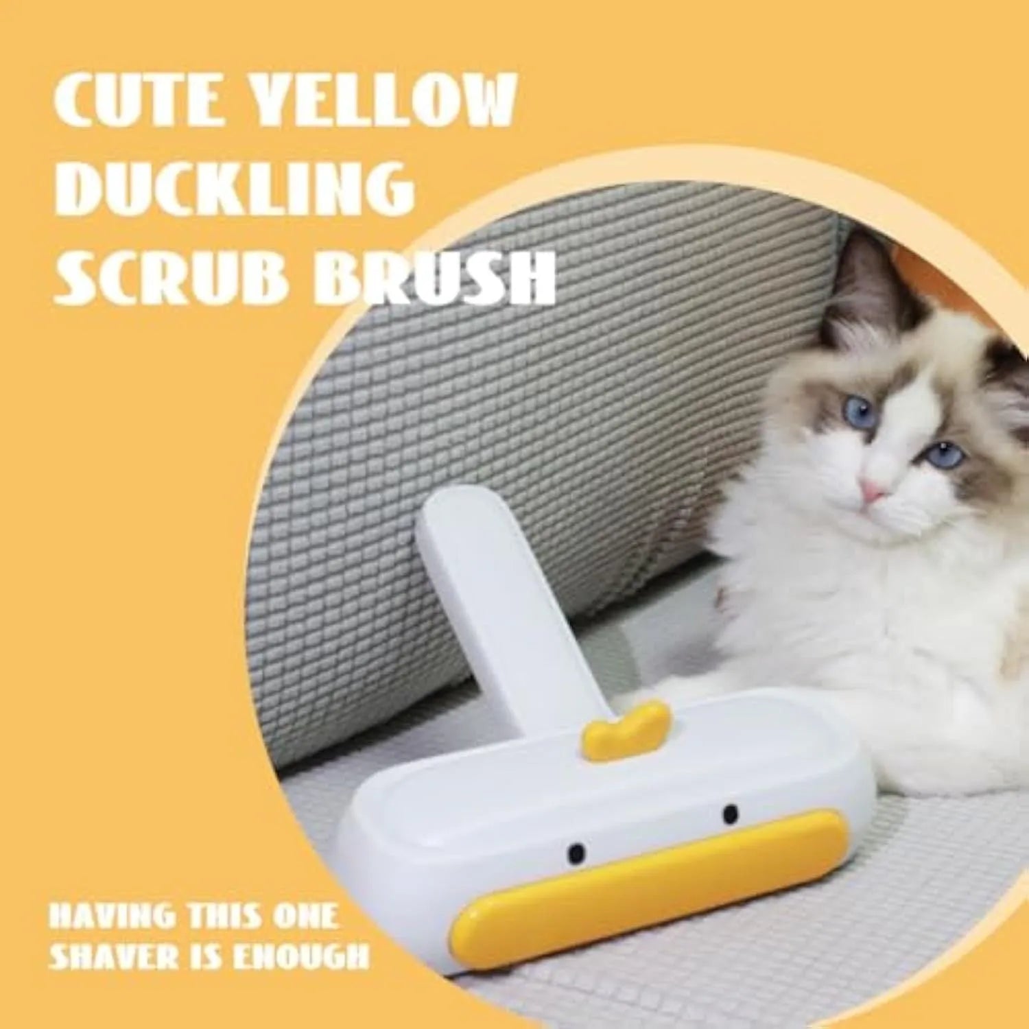 White portable pet hair remover tool with duck design featuring polyester bristles for furniture and car seat cleaning