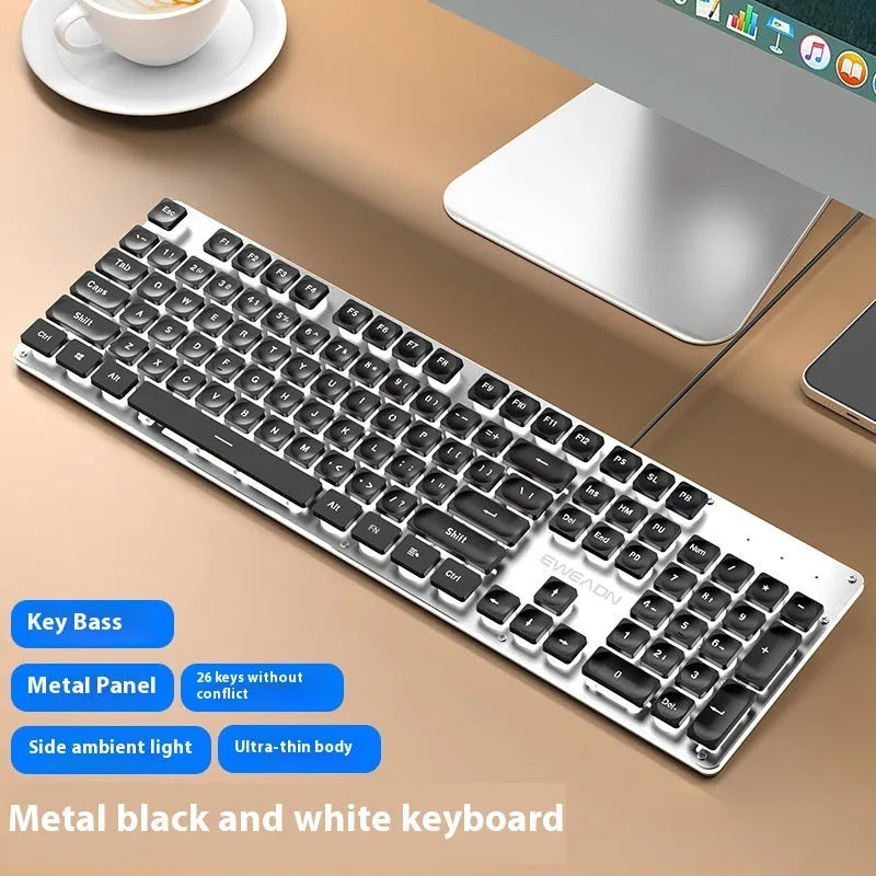 Wired mute mechanical-feel keyboard with backlighting in ABS casing, 44 cm length