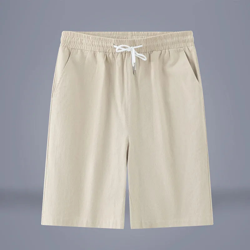 Cotton and linen cropped pants in army green with drawstring waist closure
