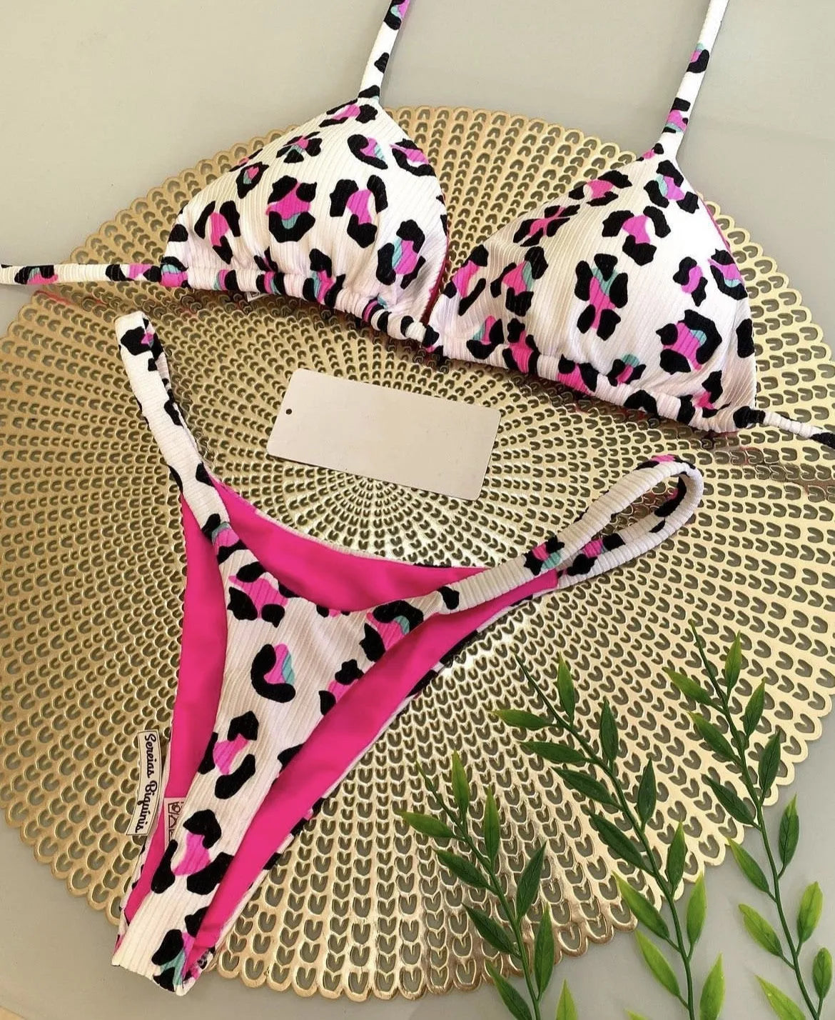 Women's printed bikini swimsuit in quick-dry nylon blend with cotton lining, shown in colour RT2110