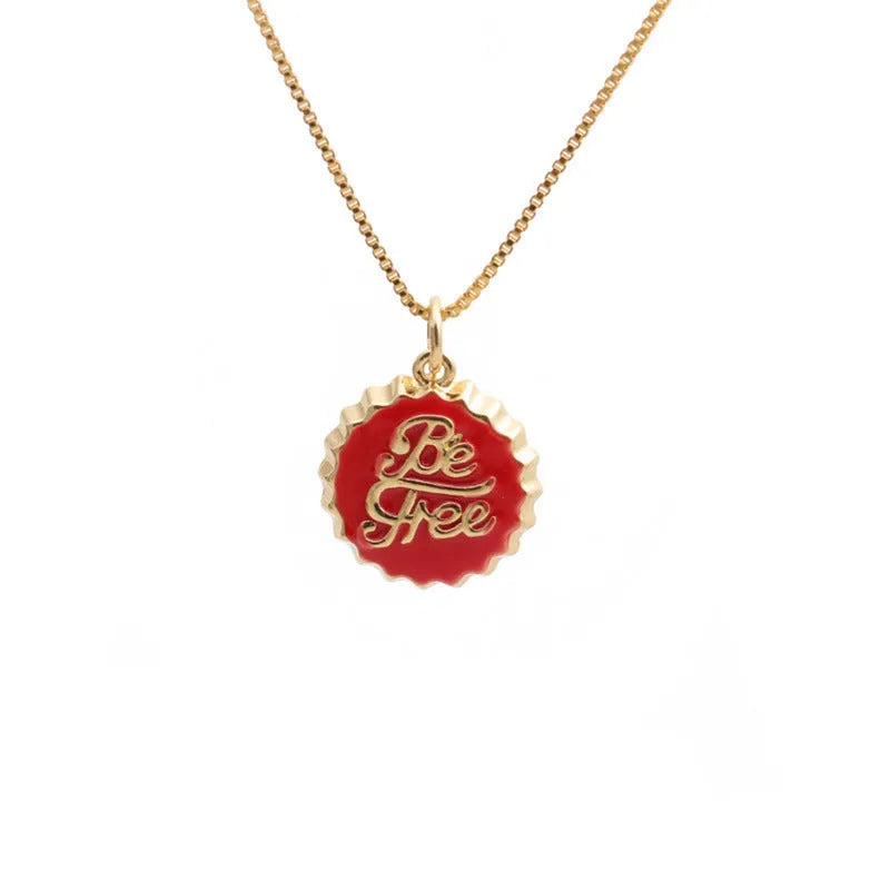 Copper bottle cap pendant necklace with 18K gold electroplating on a 40cm box chain.