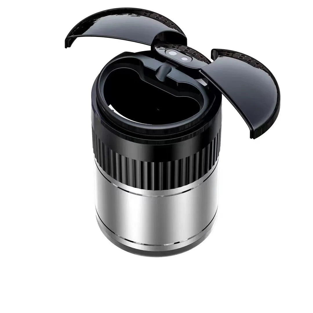 Metal automatic sensing car ashtray with touch lid in black, silver, red, or green