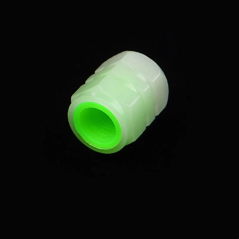 Rubber car tyre valve caps with glow-in-the-dark luminous nozzles, 16x12mm size.