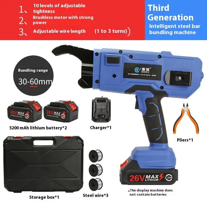 Electric steel bar tying machine with battery and toolbox for construction reinforcement work