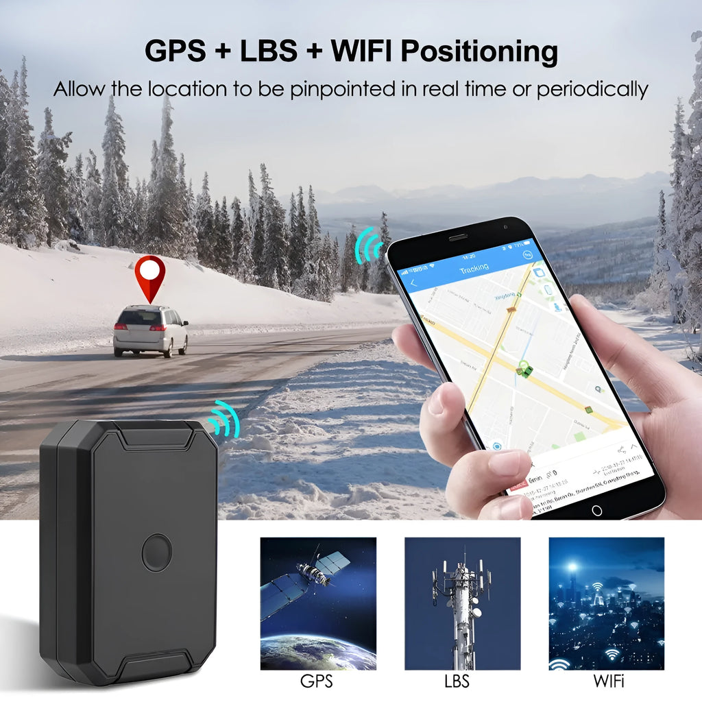 Black GPS car locator device with 6000mAh battery and IP65 waterproof rating for vehicle tracking