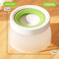 Suspended pet water bowl with non-wet mouth design in blue, green, and brown colours
