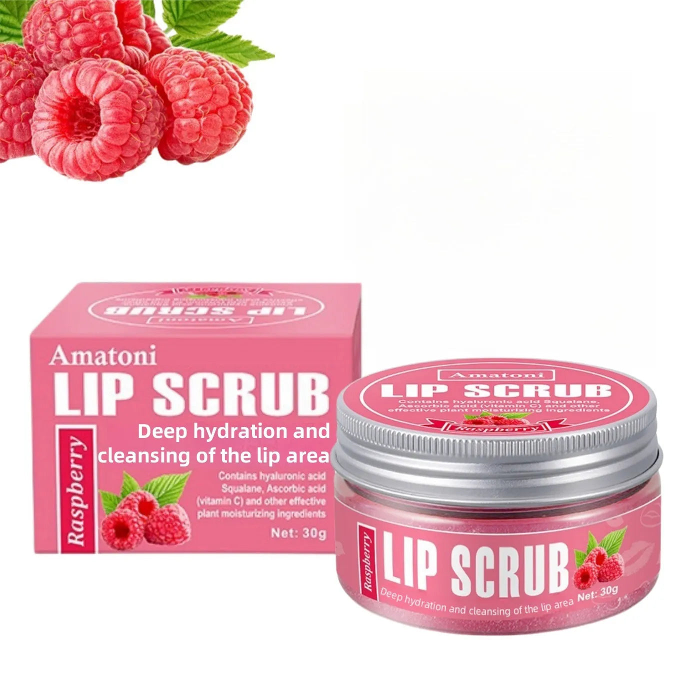 Amatoni fruit flavour lip scrub cream in a 30g container