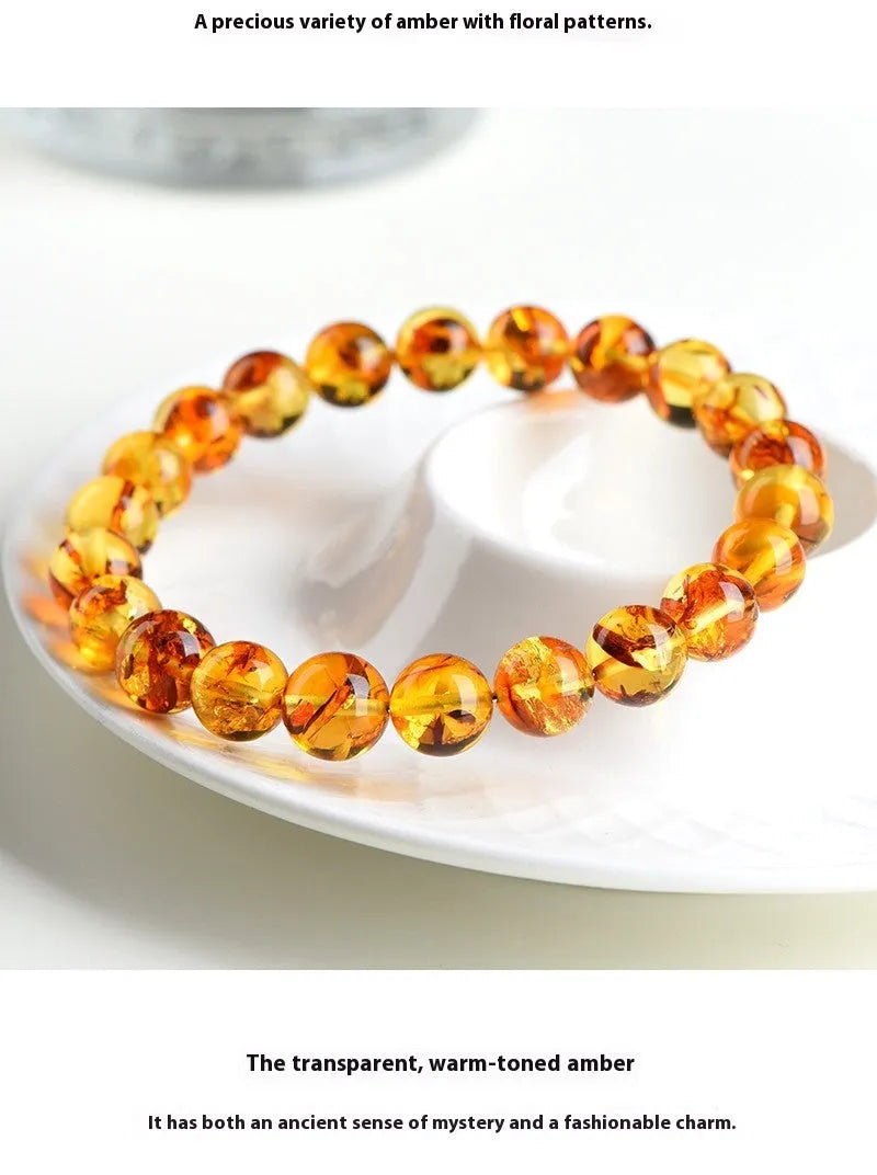 Natural yellow piebald amber bracelet with geometric beads in three size options