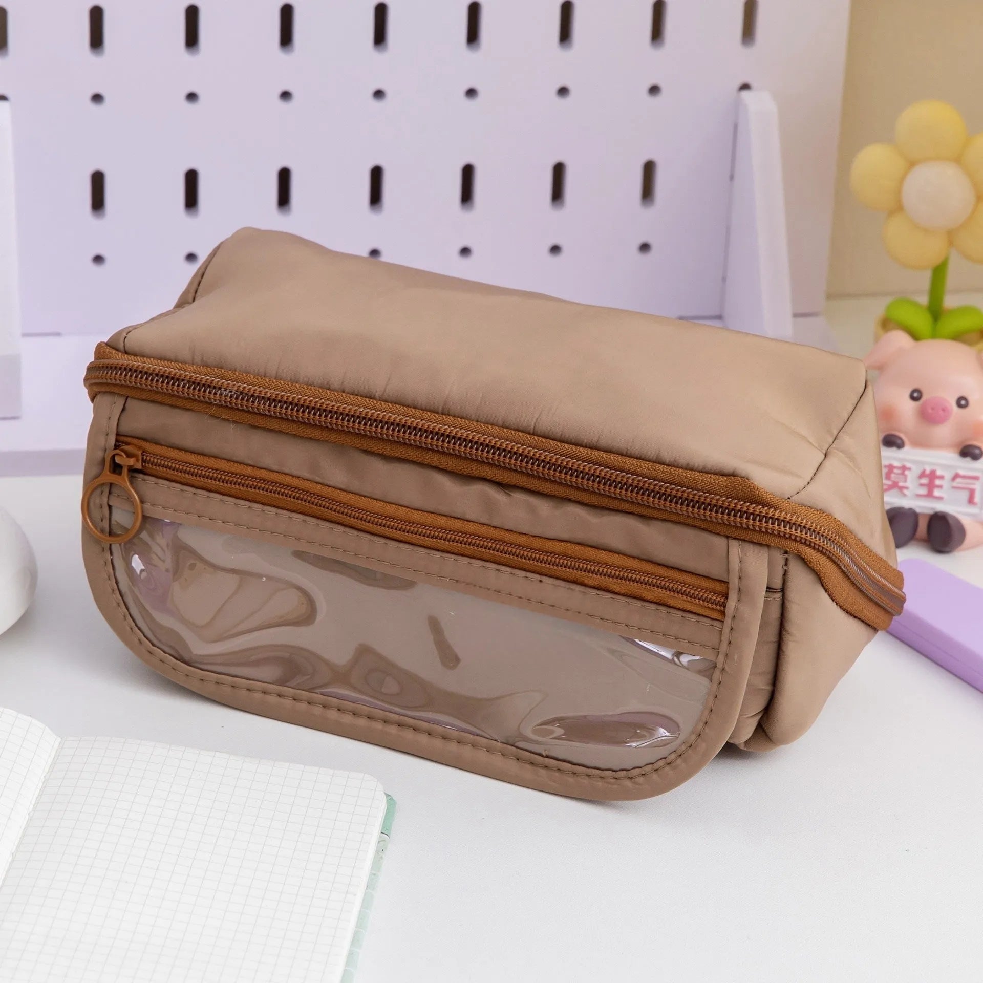 Ten-layer flip canvas pencil case in Korean style with multiple compartments