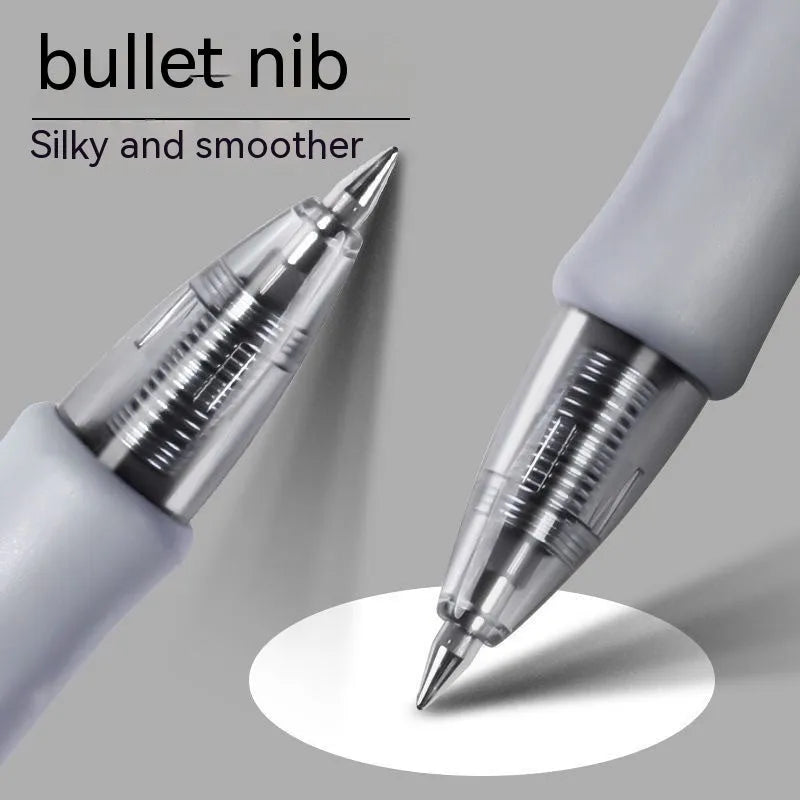 0.5mm gel pen with plastic body in black, blue, and red ink colour options