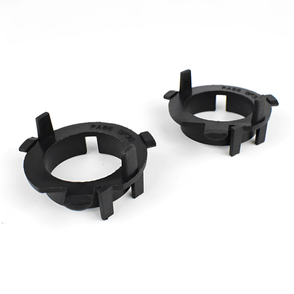 Black ABS plastic car headlight card holder showing dimensions, compatible with Nissan and Kia models.