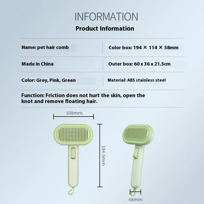 Large light grey pet grooming comb with comb teeth, detangler, and a one-click shaver for cats and dogs.