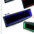 Blue plastic car rearview mirror with illuminated lighting and a wide, flat reflective surface.