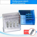 Geometric-shaped four-hole pencil sharpener with plastic construction and screwdriver accessory