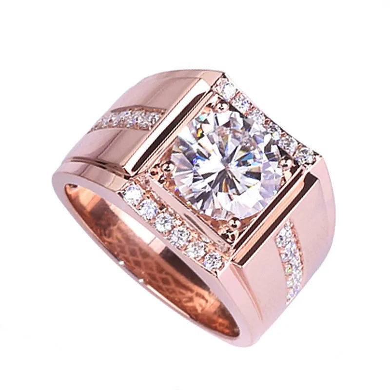 Men's adjustable diamond zircon ring in geometric shape with open mouth design